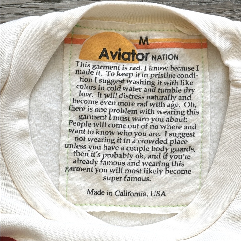 🏄♀️Aviator Nation LOGO CROPPED CREW SWEATSHIRT RELAXED -VINTAGE WHITE-Medium - Picture 8 of 11
